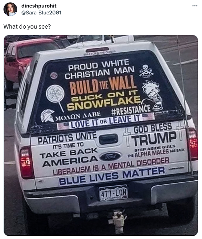 Donald Trump, truck, bumper stickers