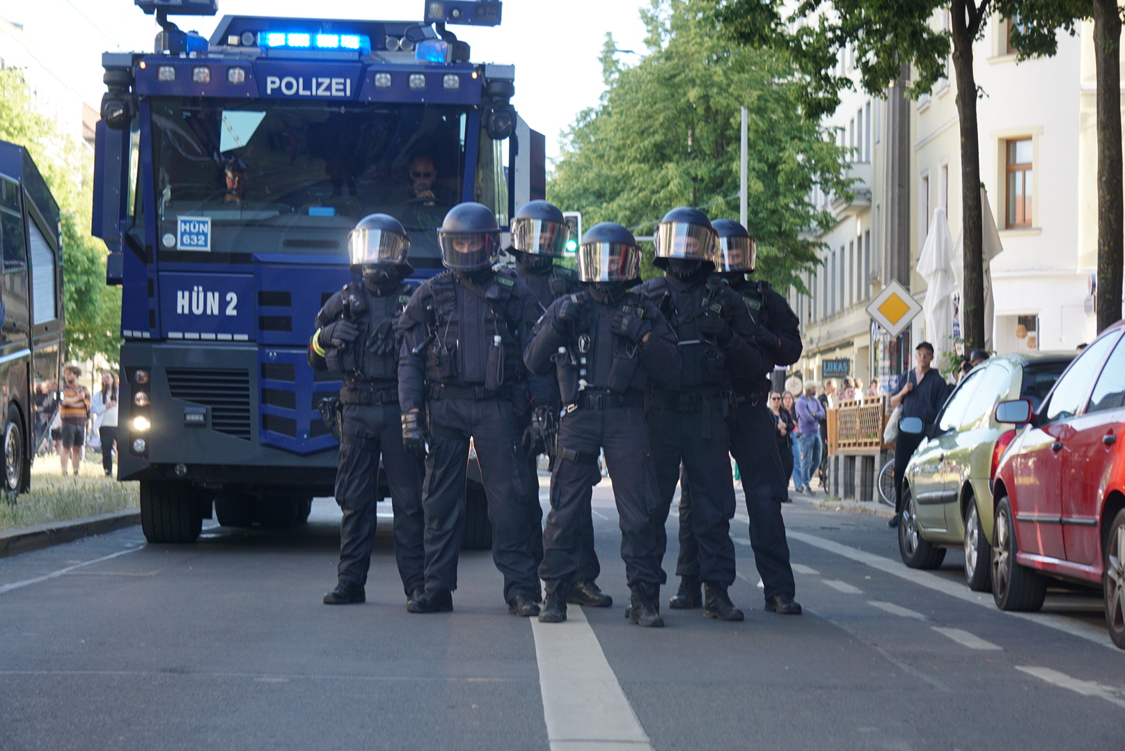 Officers preparing for unrest, Leipzig.