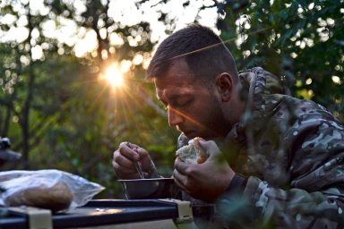 Ukrainian soldier, eats