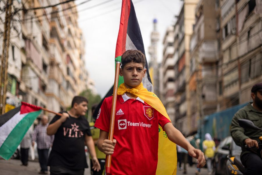 Boy, Palestinian, Hezbollah, flags, Lebanon