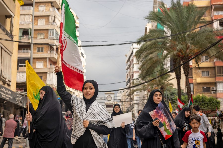 Girl, waves Iranian flag, Lebanon
