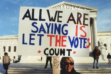Let’s Make It a Felony to Purge an Eligible American From a Voter Roll let the votes count, protest sign