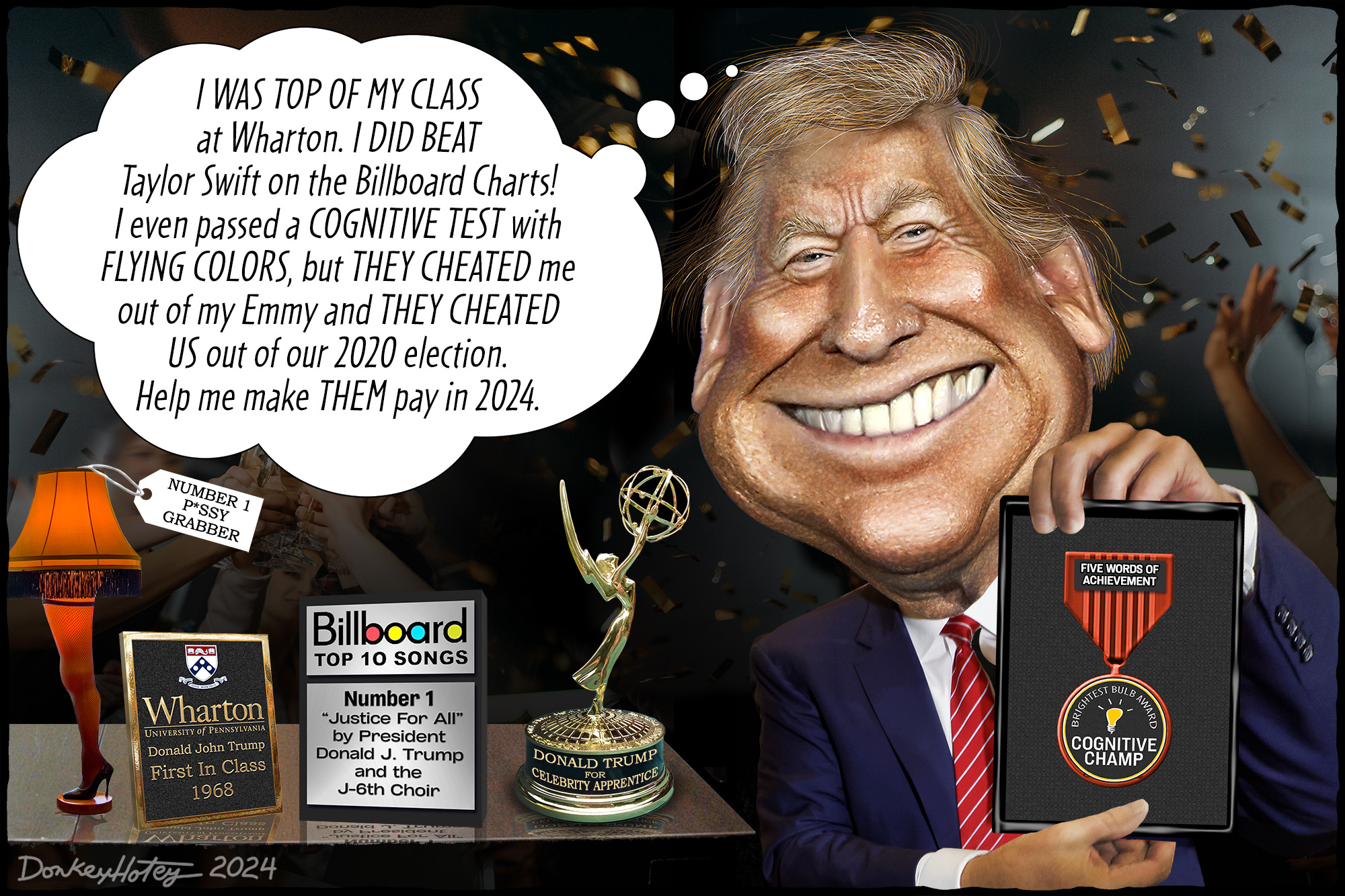 Donald Trump, trophies, cartoon