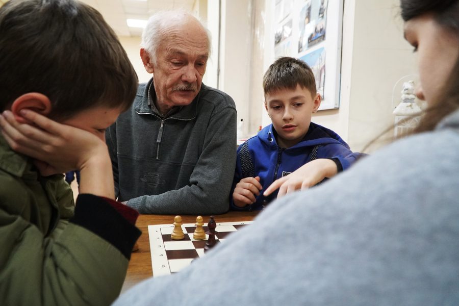 Adult, Children, Playing Chess