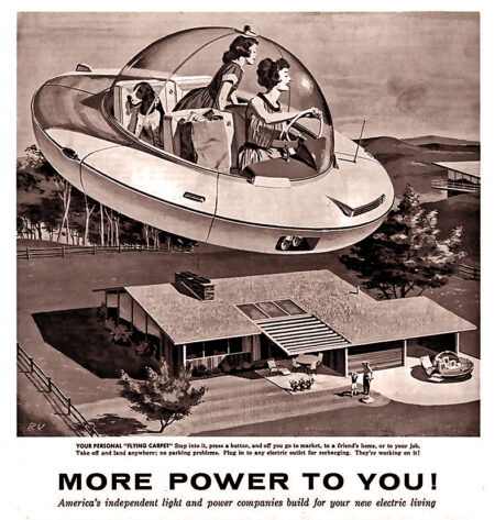 Electric flying car, advertisement, 1958