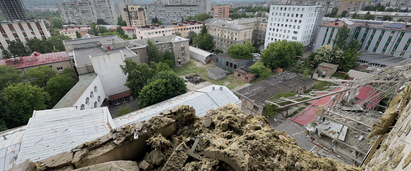 Kharkiv, Ukraine building damaged, Russian shelling