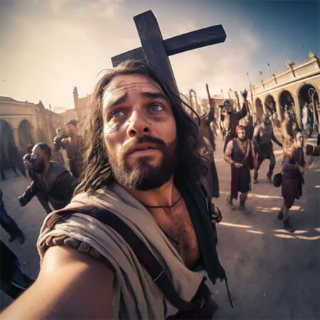Selfie of Jesus carrying the cross