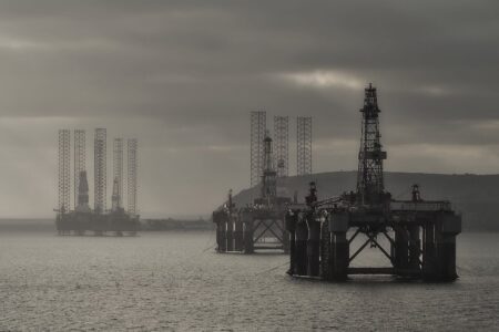 Oil platforms, North Sea.