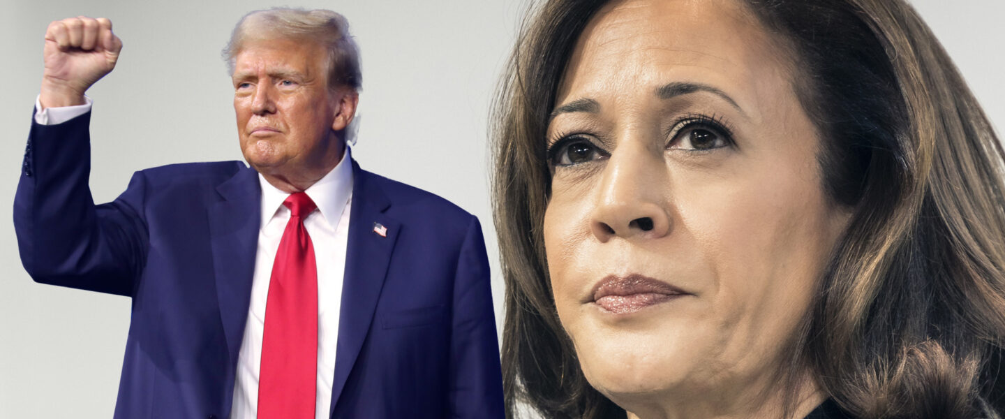 Donald Trump (front) Vice President Kamala Harris