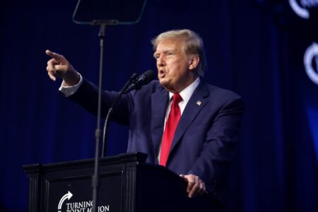 Donald Trump, pointing, The People’s Convention, Detroit, MI
