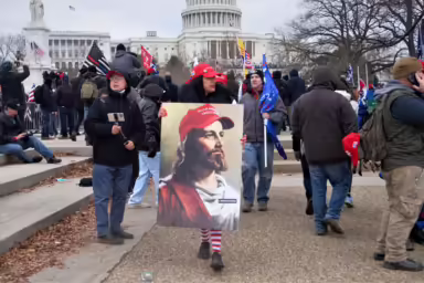 Trump supporter, Jesus, protest sign, January 6