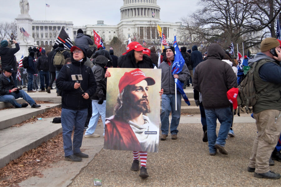 Trump supporter, Jesus, protest sign, January 6