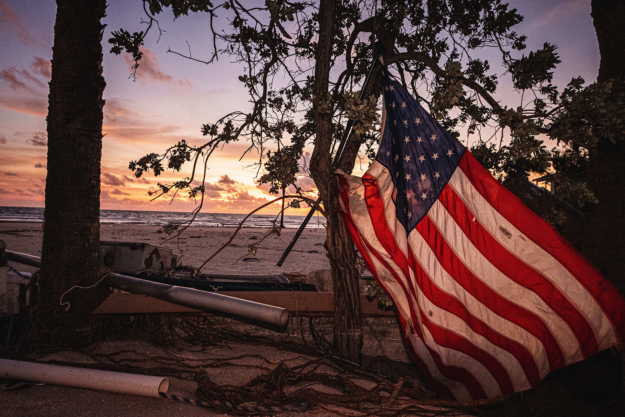 American flag. Hurricane Helene. Treasure Island, FL