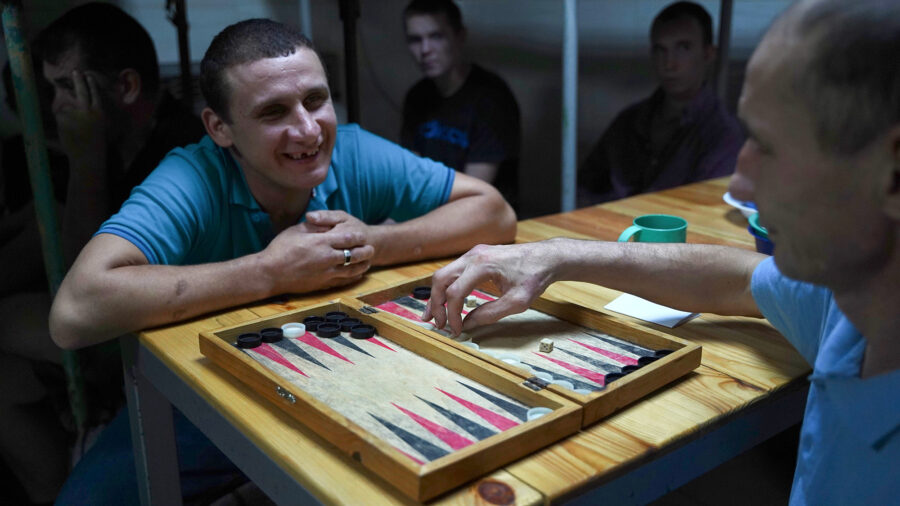 Russian, POWs, playing backgammon