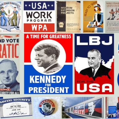 Democratic campaign signs, posters, button, WPA, FDR, JFK, LBJ, Obama, Biden