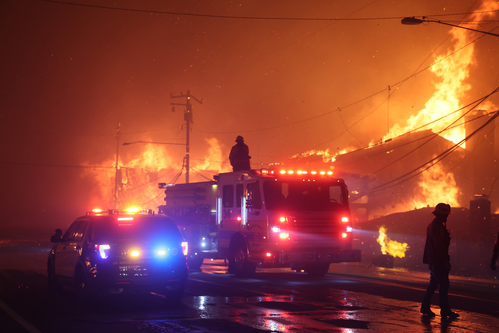 Firefighters, Firetruck, Palisades Fire, Los Angeles, 2025