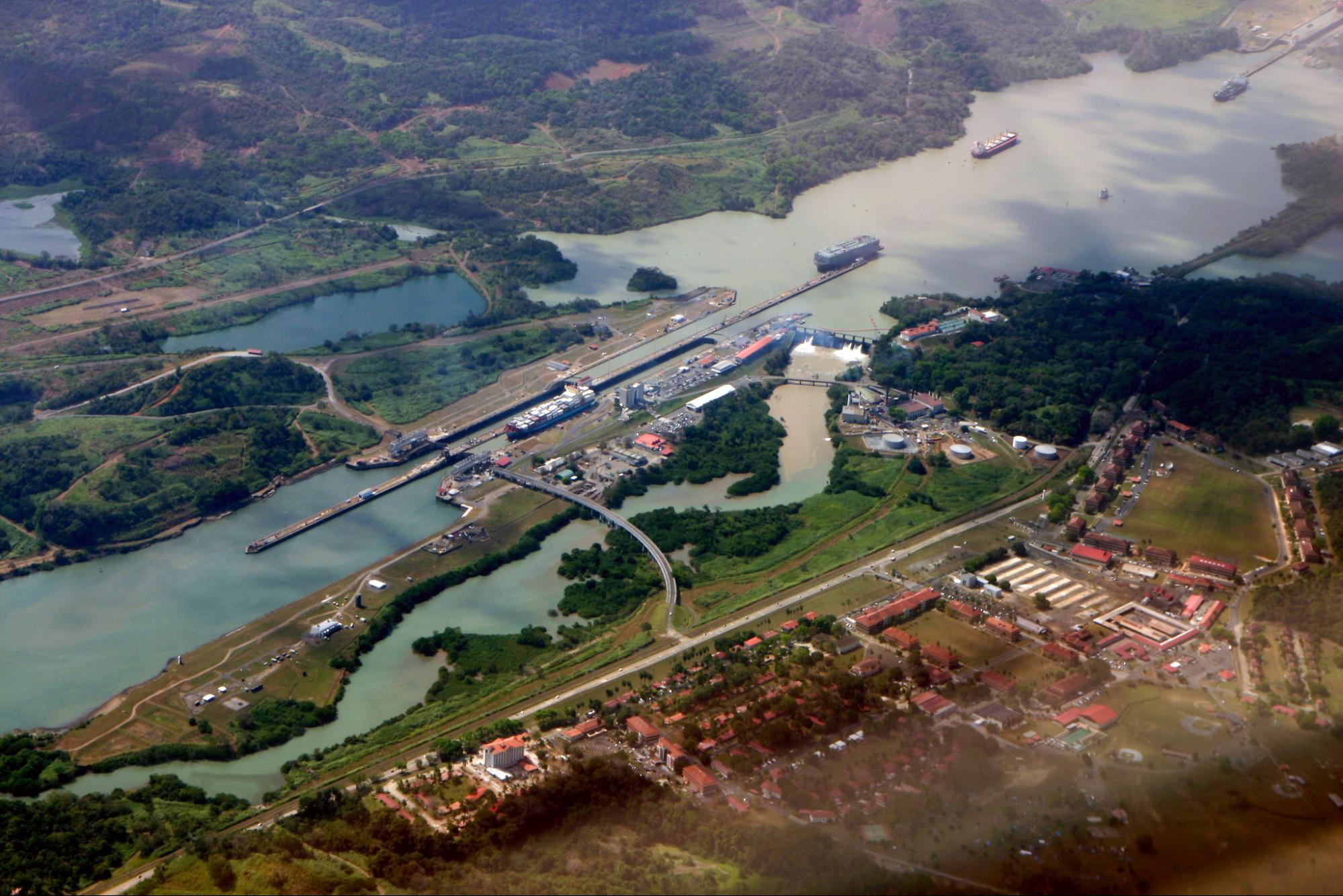 Panama Canal, from the air, aerial view