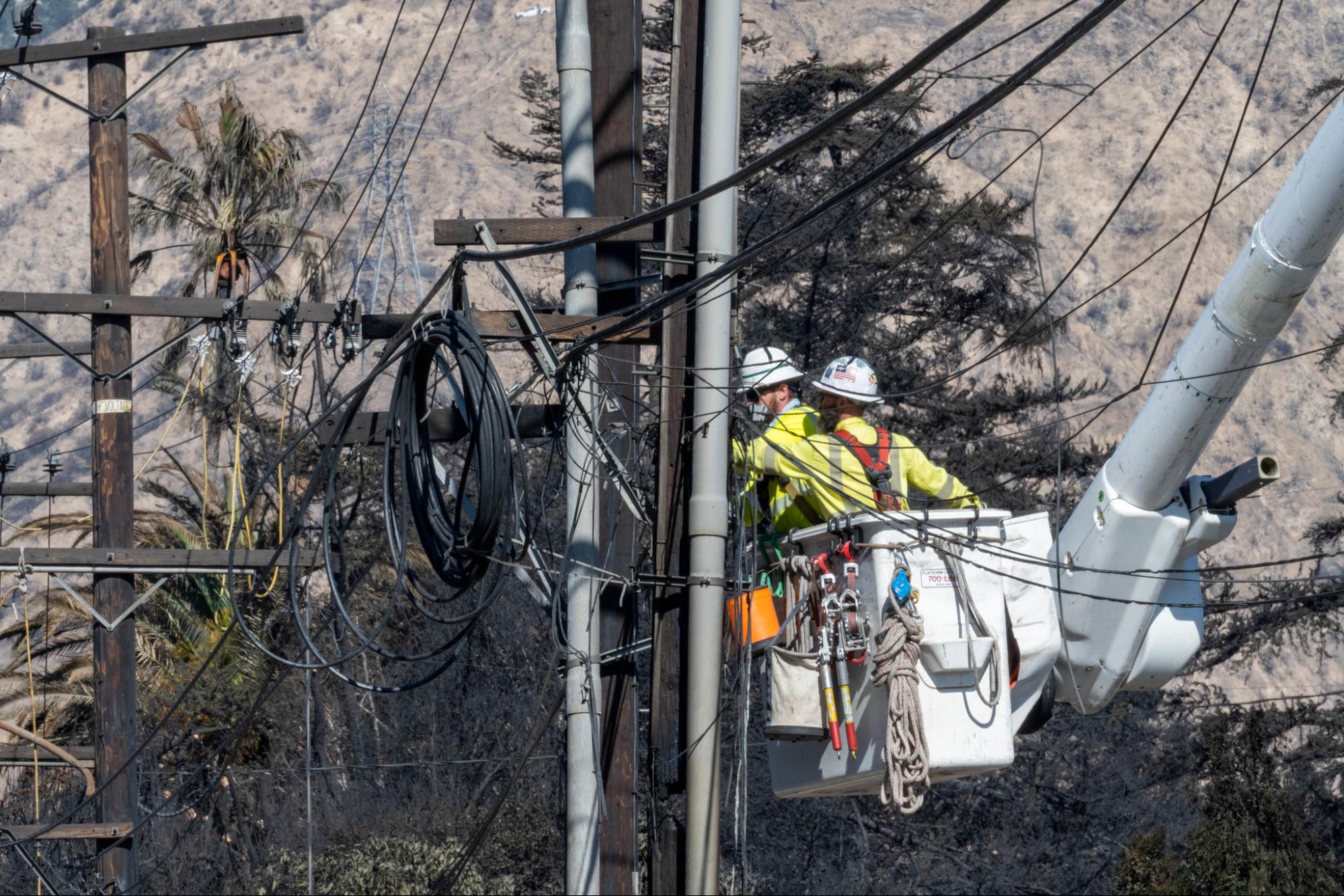 Utility Workers, Restoring Service, Eaton Fire