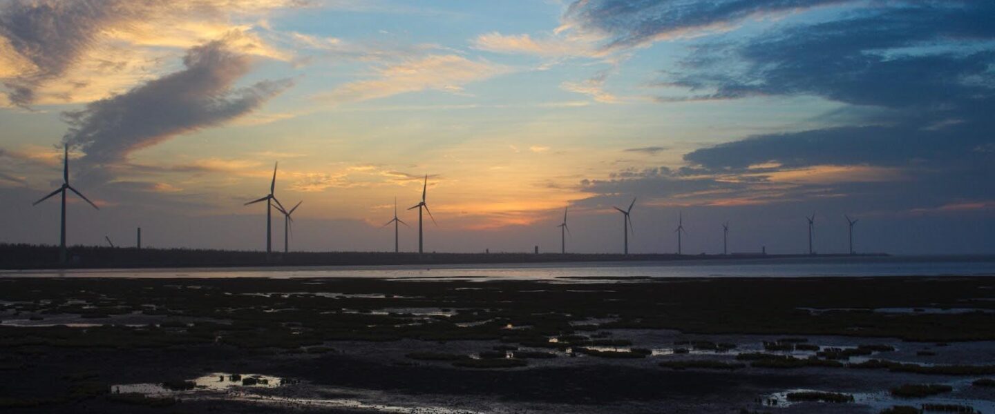 Wind turbines, Gaomei, wetland