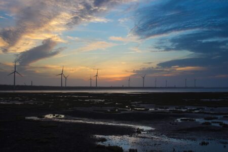 Wind turbines, Gaomei, wetland