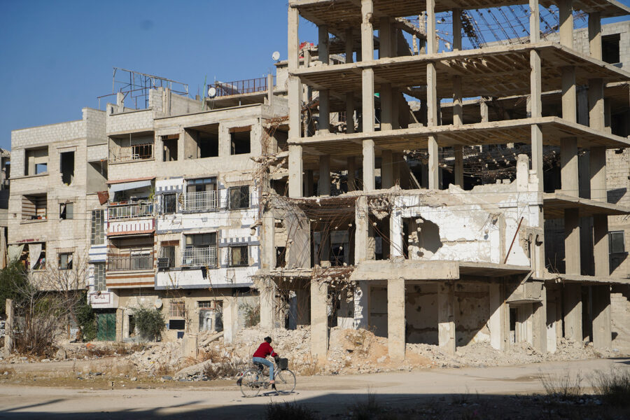 boy, riding, bike, Eastern Ghouta