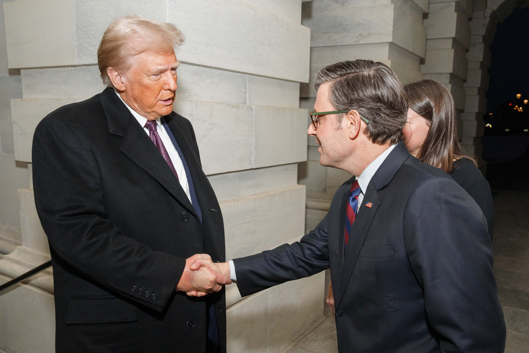 Donald Trump, Mike Johnson, shaking hands