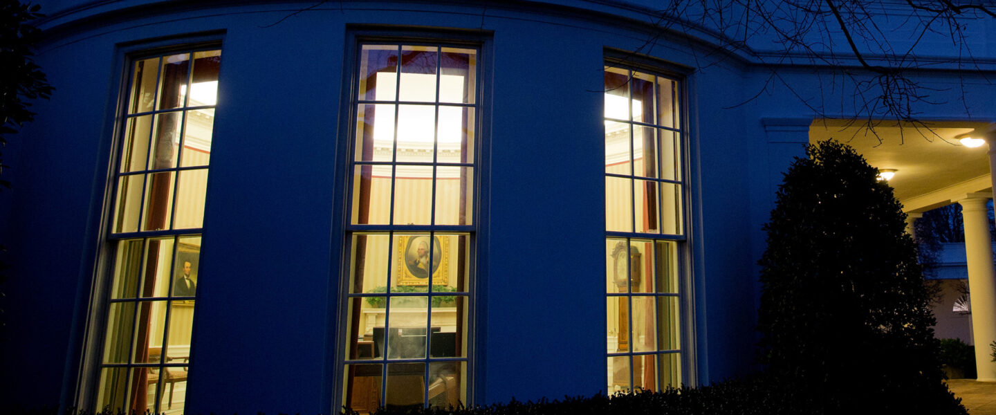 The Oval Office, exterior, night