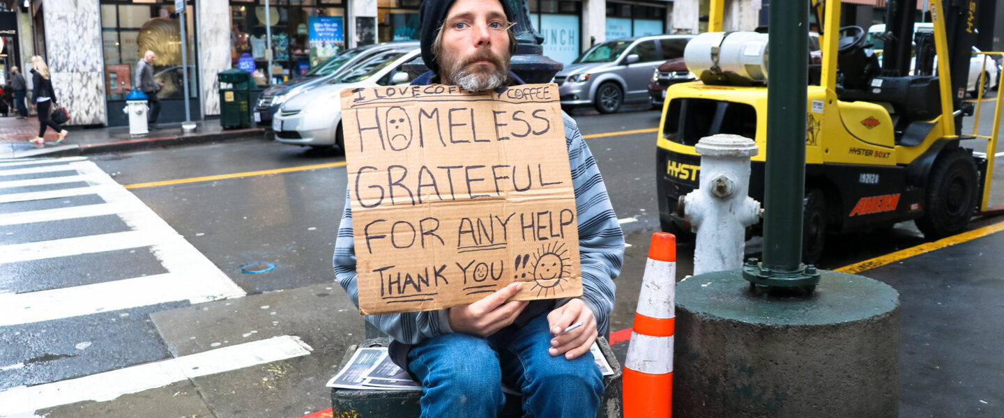 Homeless man, grateful for any help