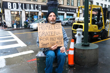 Homeless man, grateful for any help