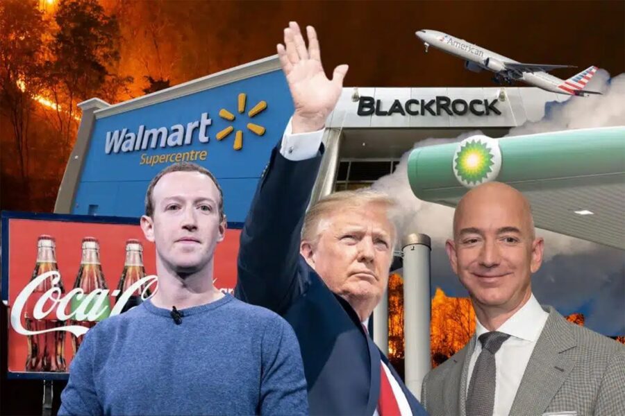 Mark Zuckerberg, Donald Trump, Jeff Bezos, Coca-Cola, Walmart, BlackRock, BP, American Airlines, Forest Fires