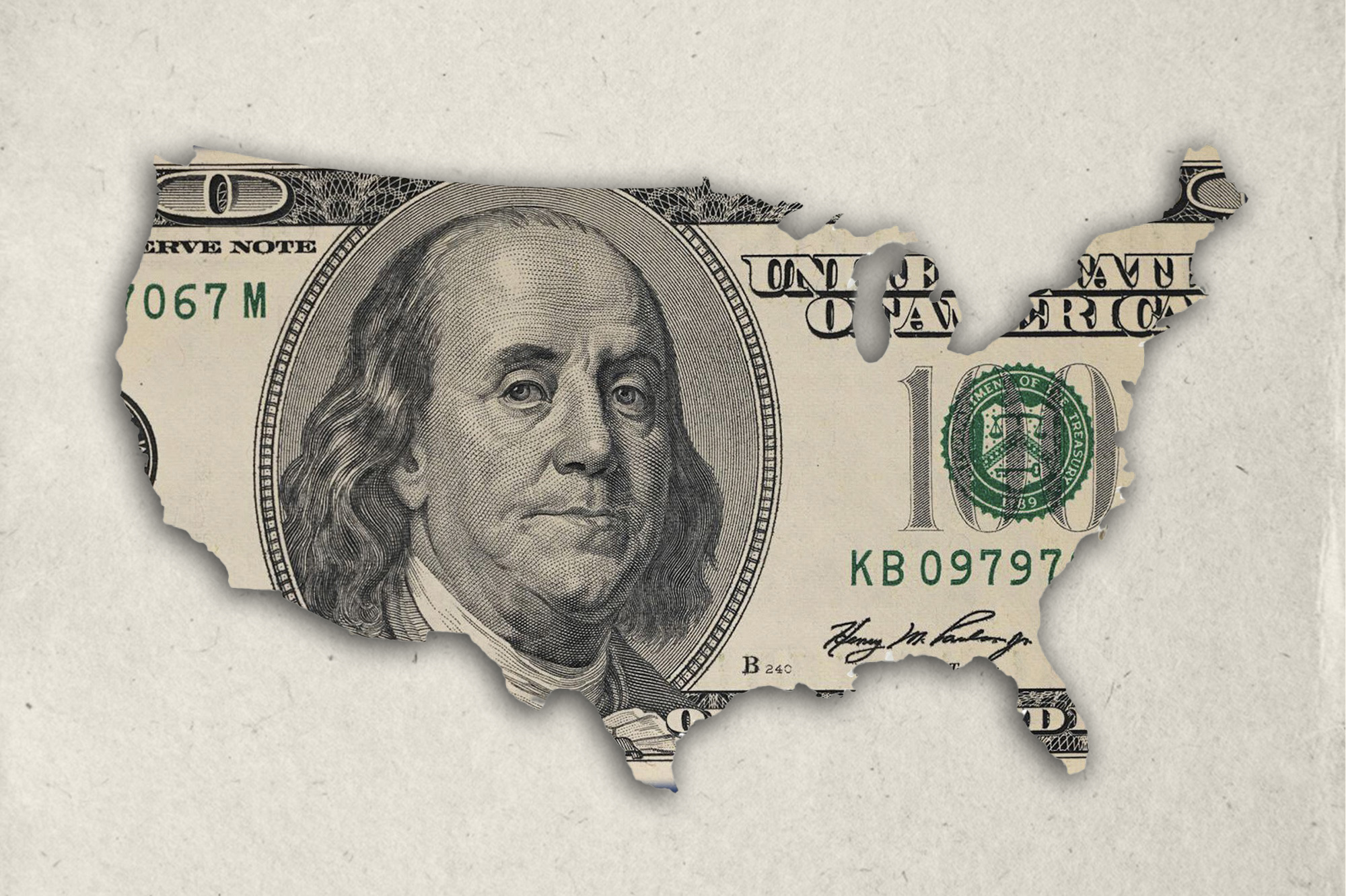 Map, United States, 100 dollar, bill