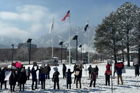 Protesters, Against Cuts, NOAA, David Skaggs Research Center