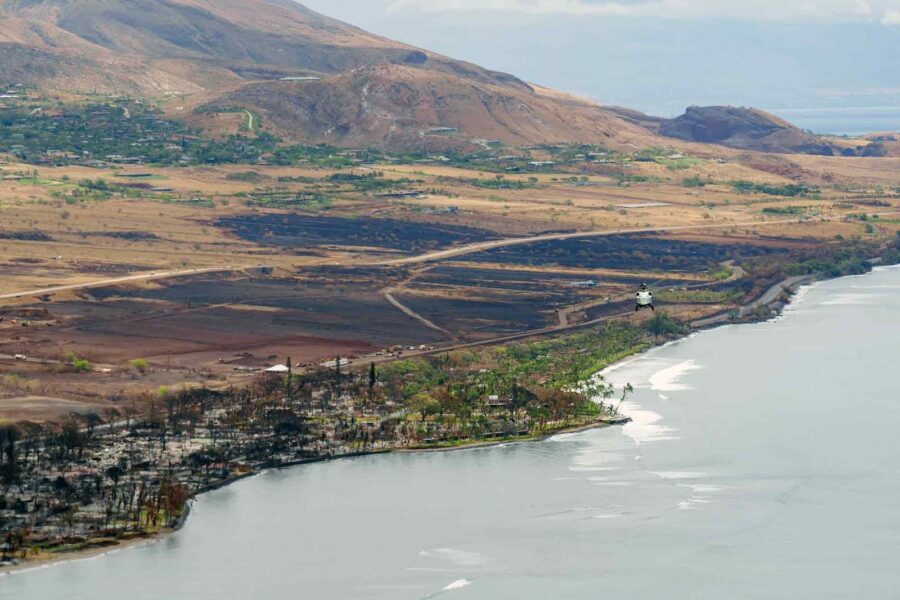 Aerial view, Maui, wildfires, 2023