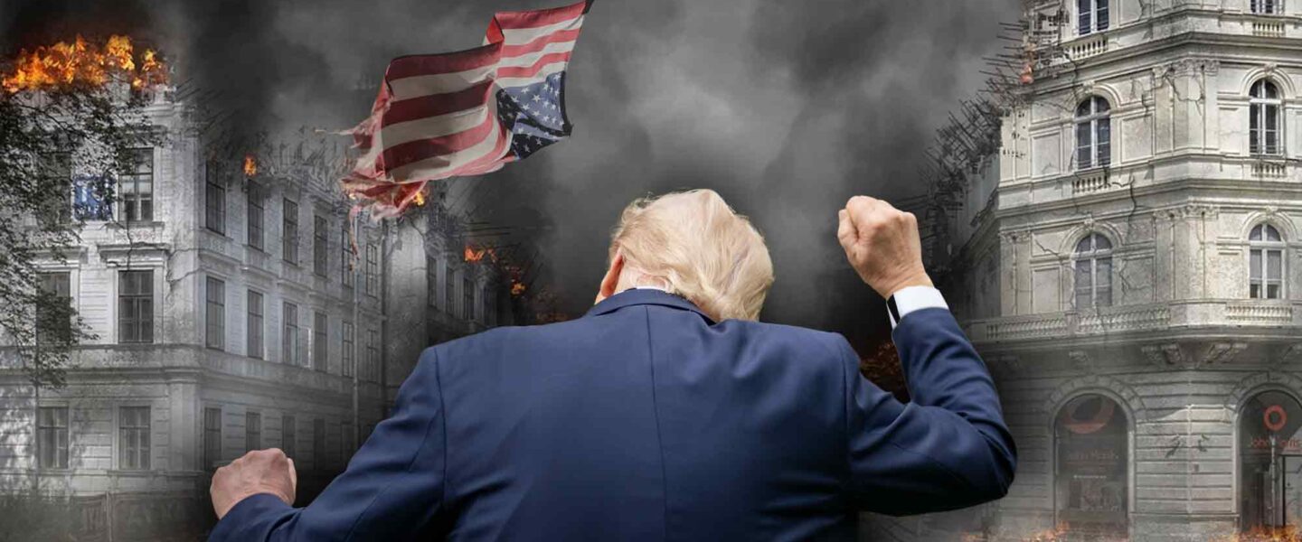 Donald Trump, dancing, democracy burns