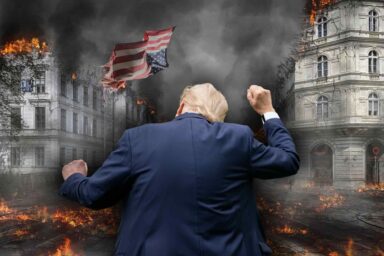 Donald Trump, dancing, democracy burns
