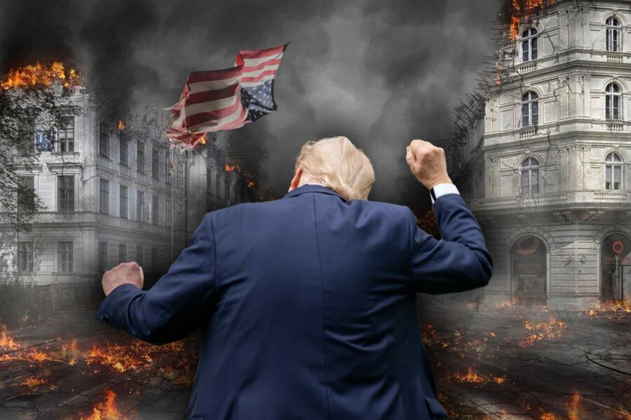 Donald Trump, dancing, democracy burns