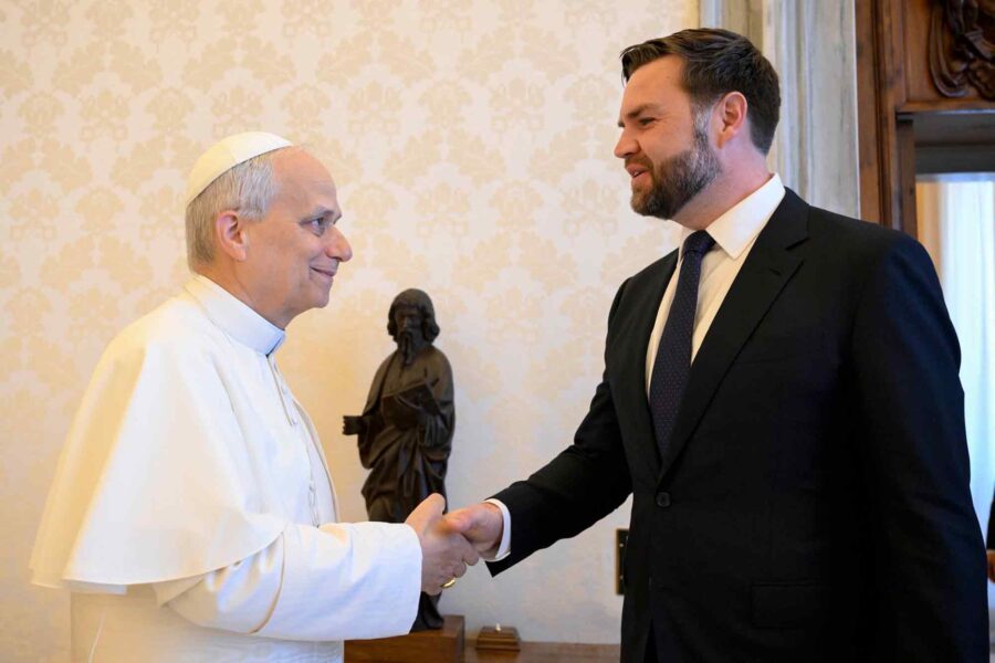 JD Vance, Meets, Pope Leo XIV, shaking hands