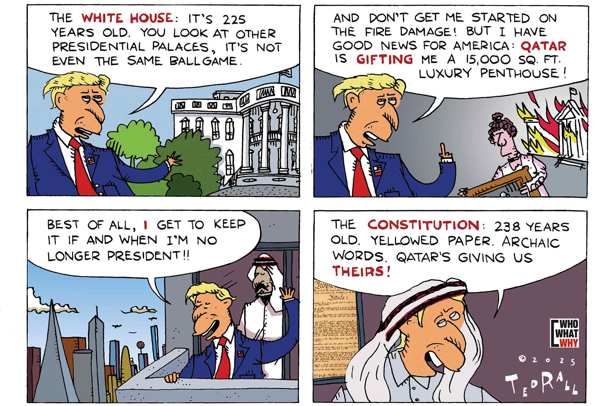 Donald Trump, new white house,. Qatar, bribes