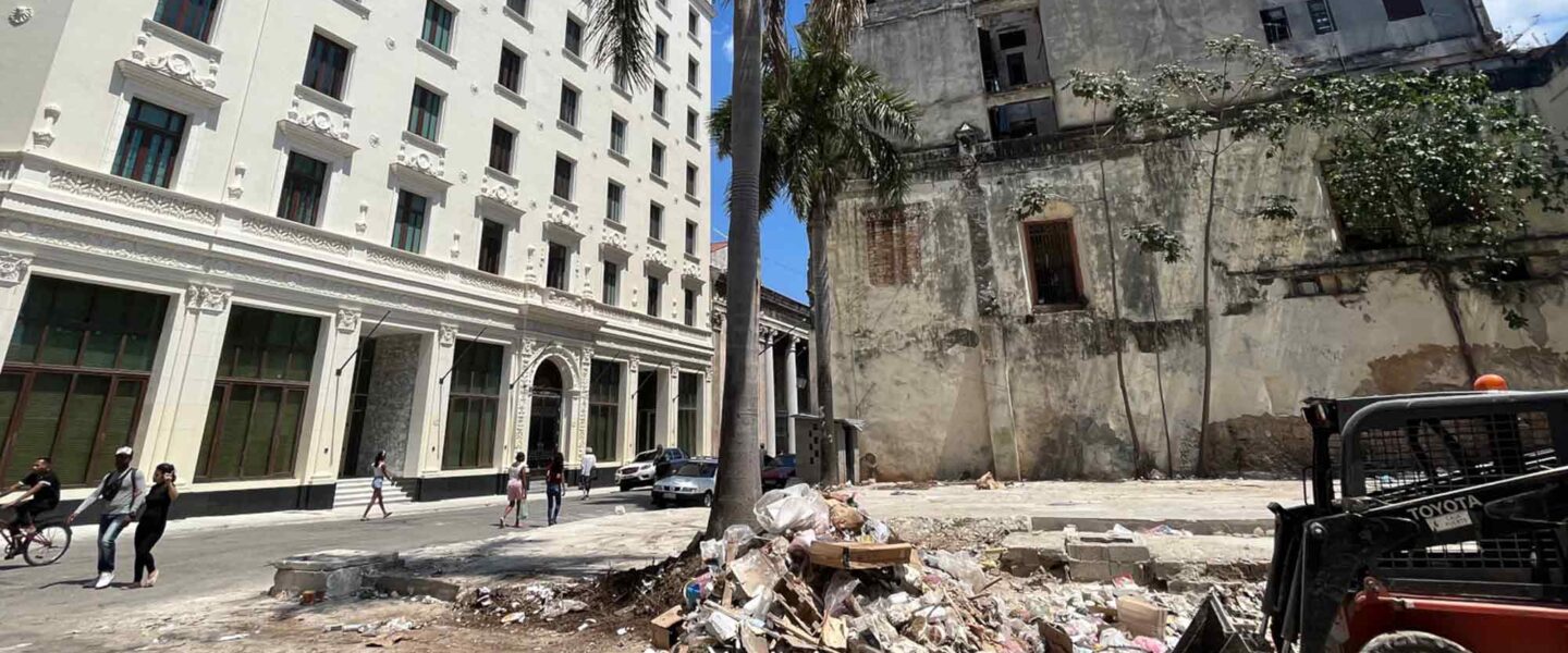 Trash piles, street, Havana