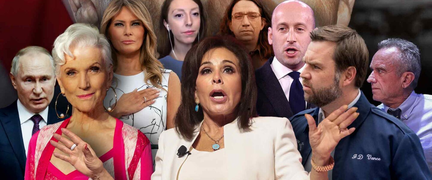 Vladimir Putin, Maye Musk, Melania Trump, Casey Means, Jeanine Pirro, Curtis Yarvan, Stephen Miller, JD Vance, Robert F. Kennedy Jr, Donald Trump