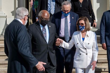 Nancy Pelosi, Chuck Schumer, James Clyburn (D-SC), and Steny Hoyer (D-MD).