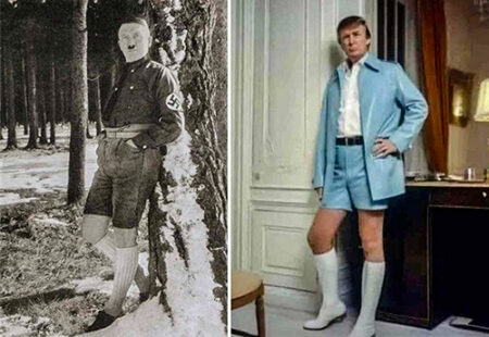 Adolf Hitler, lederhosen, Donald Trump, leisure suit