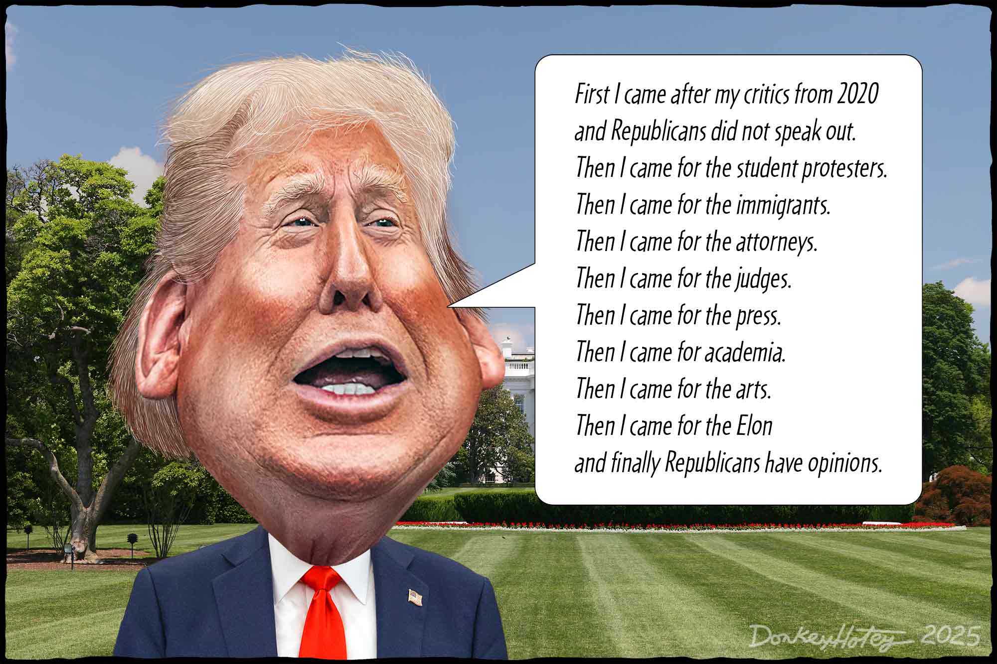 Donald Trump, First They Came, Pastor Martin Niemoller, ELon Musk