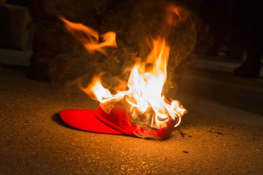 MAGA, hat, burning