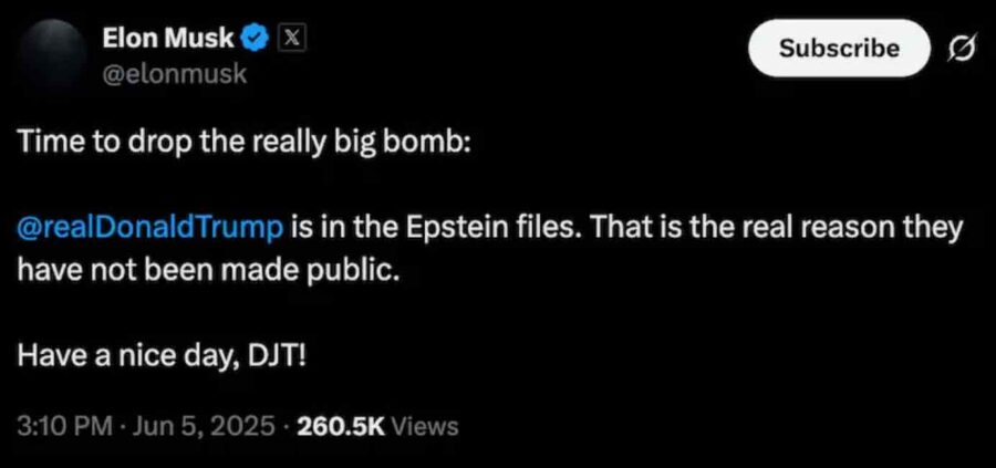 Musk, deleted tweet, Trump, Epstein files.