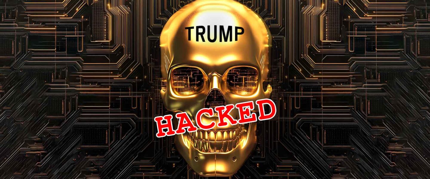 Donald Trump, hacked, digital skull