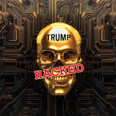 Donald Trump, hacked, digital skull