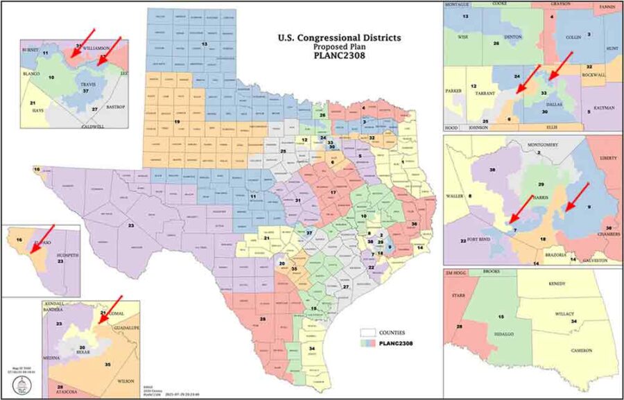 Texas, redistricting map, gerrymandering, 2025