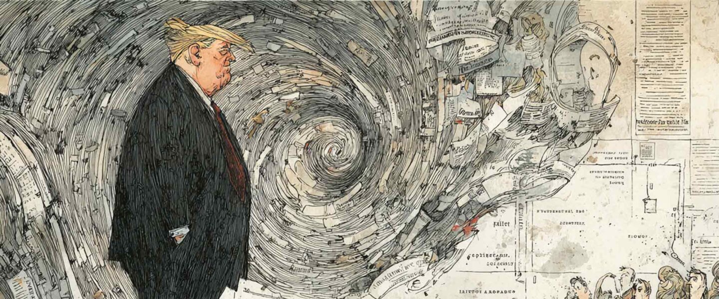 Cartoon, style, Joseph Keppler, Donald Trump, Chaos, democracy, economy
