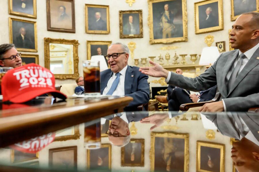 Donald Trump, punks, Chuck Schumer, Hakeem Jeffries MAGA hats